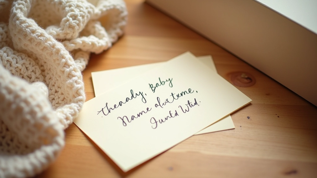 Handwritten note with baby details beside a finished handmade keepsake, showing personal touches and thoughtfulness